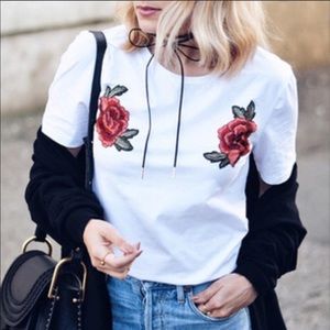 Rose Patched White T-shirt